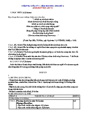Kiểm tra giữa kì 1 Ngữ văn Lớp 12 - Đề 1 - Năm học 2022-2023 (Có đáp án)